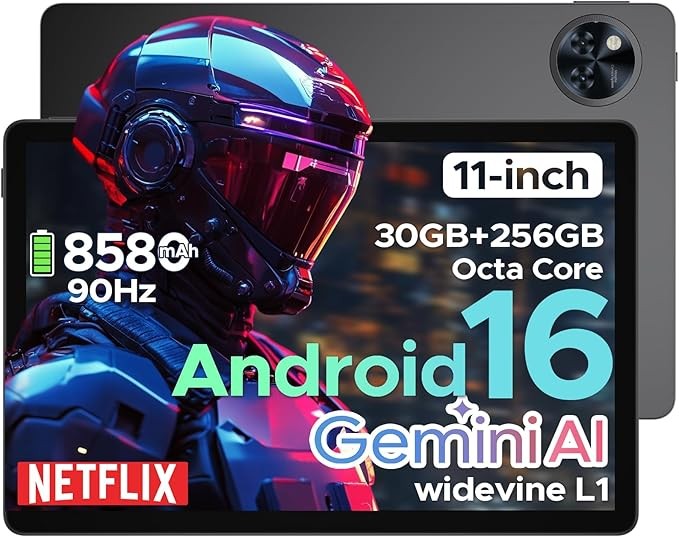 DOOGEE U11 Pro Android 16 Tablet, 11 inch Tablet with Gemini AI,30GB+256GB/2TB TF Octa-Core,90Hz Display, 8580mAh,1080P, Bluetooth 5.0+5G WiFi,Widevine L1,13MP+5MP, Face ID/OTG