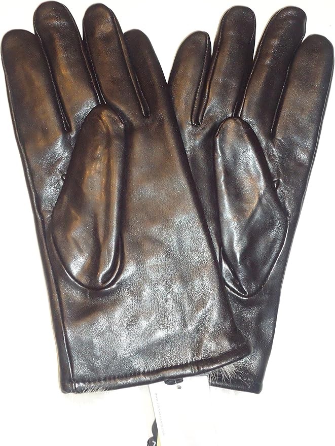 Etienne Aigner Ladies Rabbit Fur Lined Genuine Leather Gloves,Black (XL)