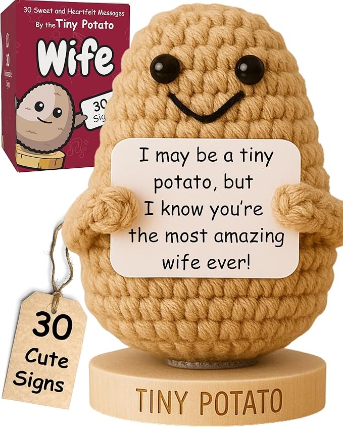Wife Birthday Gift from Husband - Tiny Potato Crochet with 30 Cute Notes for Her - Funny Romantic Gifts for Wife for Couples Anniversary, Wife Birthday Cards, Christmas - Love You Gift Idea for Women