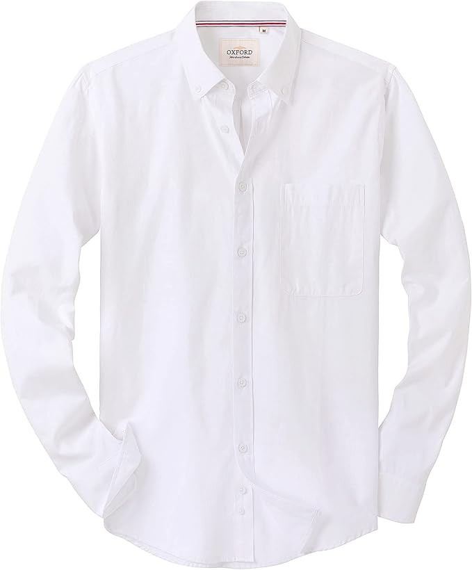 Alimens & Gentle Mens Solid Oxford Shirt Long Sleeve Dress Shirt Work Casual Button Down Shirts with Pocket