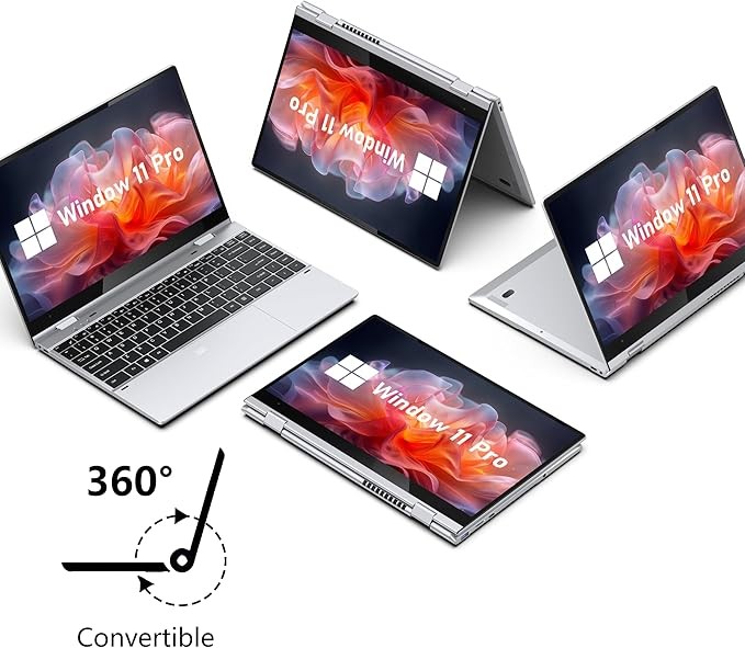 Touchscreen Laptop Computer, 14 Inch 2 in 1 Gaming Laptop, Intel N100, 16GB RAM 1TB SSD, 1920 x 1080, Fingerprint Unlock, Backlit Keyboard, Windows 11 Pro, Wi-Fi 6, BT5.2, Silver.