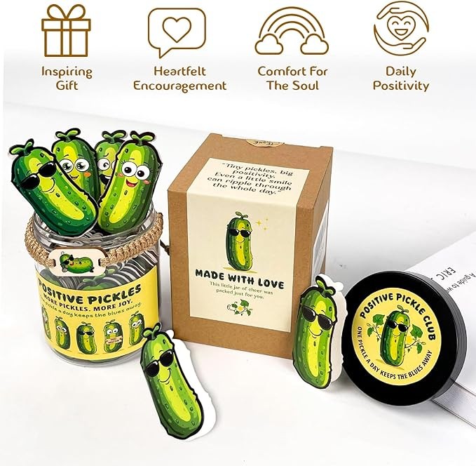 Emotional Support Pickle - Positive Pickle Cards Jar, 60 Affirmation Cards For Women, Mom - Funny Best Friend Gift For Women - Unique Birthday Gift for Womens, Teen Girl Gifts Trendy Stuff