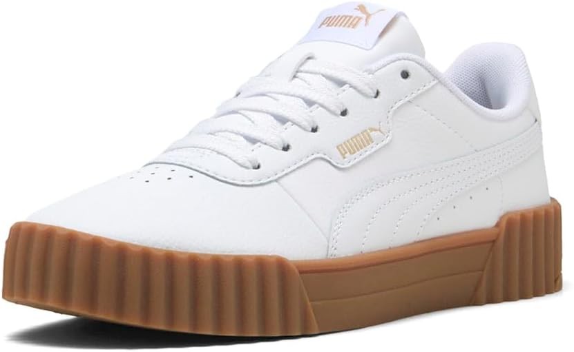 PUMA Womens Carina 3.0 Lace Up Sneakers Shoes Casual , Puma White/Puma Gold/Gum 7 M