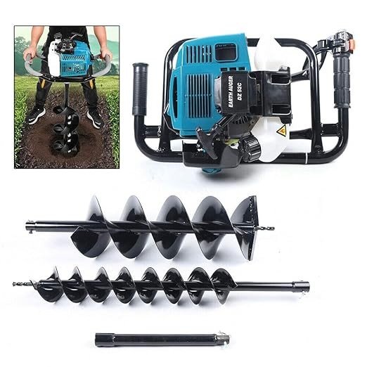 52CC Post Hole Digger Earth Auger Borer Fence Ground 2 Drill Bits US Stock
