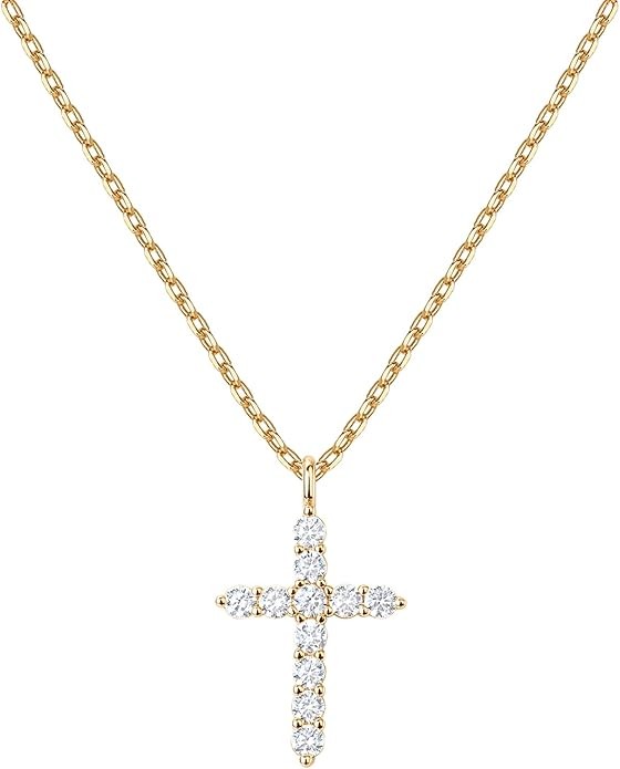PAVOI 14K Gold Plated Cubic Zirconia Cross Necklace for Women | Cross Faith Pendant Necklaces