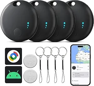 Air Tags for Android, Bluetooth Smart Tags for Android, Luggage Tracker Works with Google Find My Device App, Key Finders Item Locator for Keys, Wallets, Suitcases, Replaceable Battery, 4 Pack
