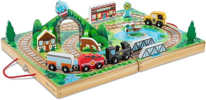 Melissa & Doug Take-Along Railroad Tabletop Playset with Wooden Train Toys, Animals & Scenery Play Pieces, Preschool Learning Toys for Girls & Boys 3+ - FSC Certified Visit the Melissa & Doug Store