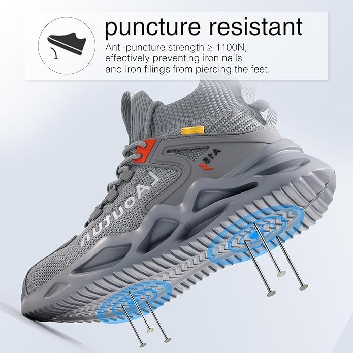 LAoutun Steel Toe Shoes for Men and Women Comfortable Lightweight Work Safety Shoes Puncture Proof Slip Resistant Indestructible Sneakers Construction Work Utility Sneakers