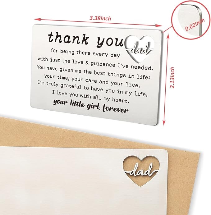 YODOCAMP Thank You Dad Engraved Wallet Card Inserts, Dad Gifts from Daughter, Birthday Father's Day Thanksgiving Christmas Valentines Gifts Card for Dad Father Papa