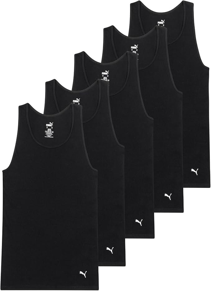 PUMA Men's 5 Pack Cotton Rib Tank Top