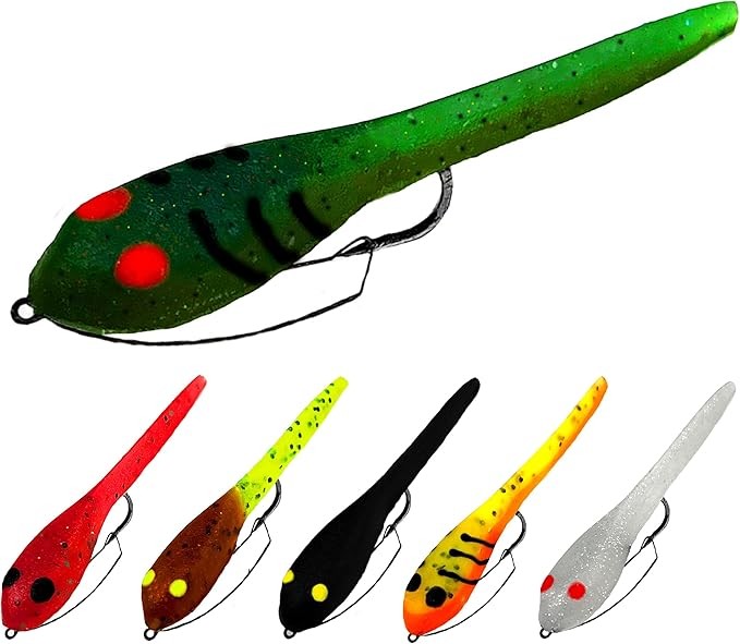 DELONG LURES 3" Weedless Tadpole Fishing Lures for Bass, Crappie, Bluegill, Perch, and Trout, Slow Sinking Life Like Fishing Baits Scented Pre Rigged Fishing Gear