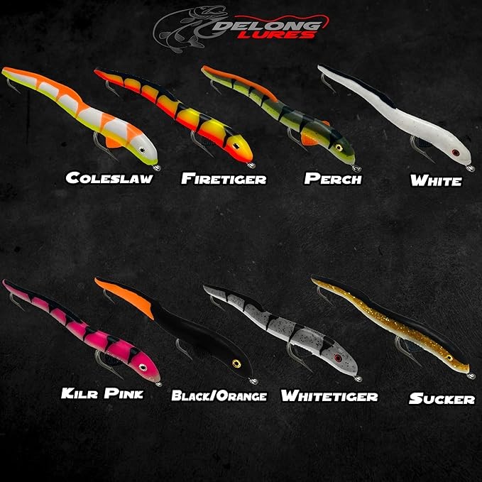 Delong Lures 8" Jerk KILR EEL Fishing Lures & Baits, Saltwater and Freshwater Fishing Lures, Jerkbaits for Largemouth Bass, Musky & Pike, Soft Plastic Baits Ideal for Pond, Creek & Lake - Made in USA