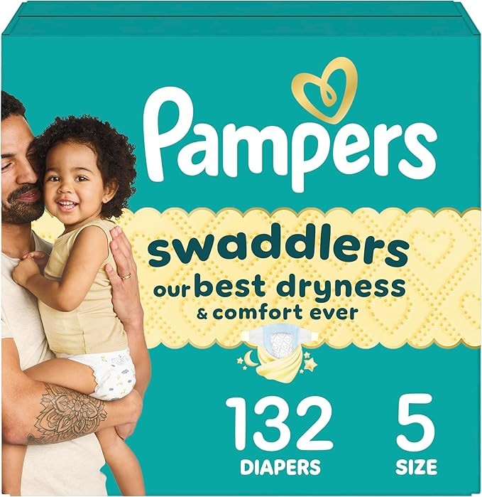 Pampers Baby Diapers - Swaddle - Size 5, 132 Count, Super Absorbent Disposable Baby Diapers