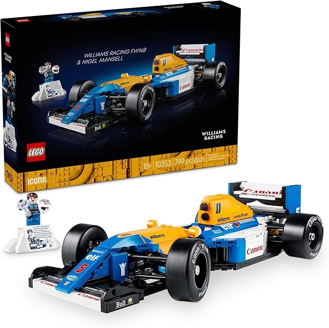 LEGO Icons Williams Racing FW14B & Nigel Mansell F1 Model Car Kit - Building Set for Adults, Ages 18+ - F1 DIY Craft for Display - Gift for Birthdays - 10353