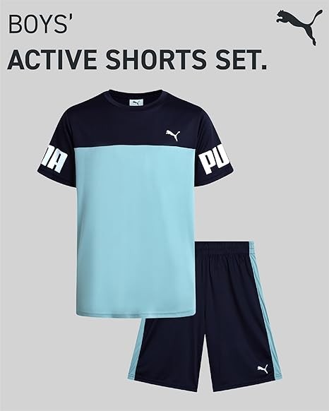 PUMA Boys Active Shorts Set - 2 Piece Dry Fit T-Shirt and Performance Gym Shorts - Activewear Clothing Set for Boys (4-16)