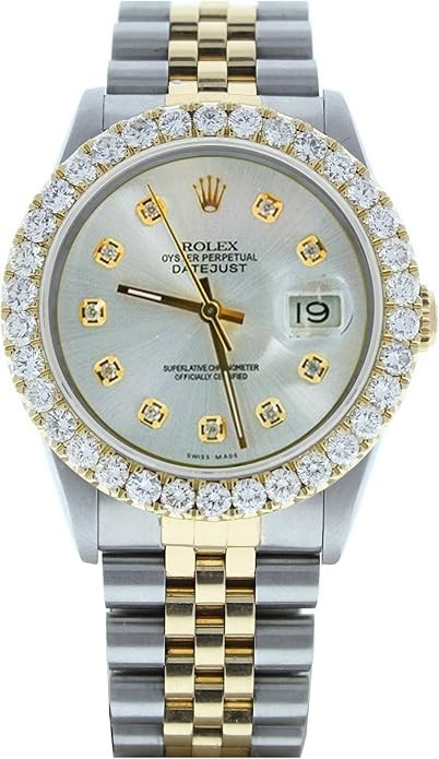 Rolex Datejust 36mm Watch 16233 Custom Silver Diamond Dial & 3CT Diamond Bezel (Preowned)