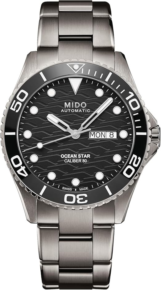 MIDO Ocean Star 200C - Swiss Automatic Diving Watch for Men - 42.5mm Stainless Steel Case - Rotating Ceramic Bezel - Wave-Design Dial with Day,Date Calendar