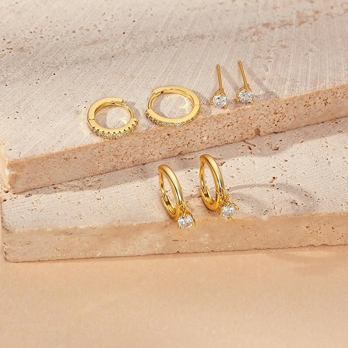 Freekiss 3 Pairs Gold Hoop Earrings Set: Dainty Stud Earrings Trendy Small 14K Gold Plated Hypoallergenic Dangle Cartilage Huggie Hoop Earrings for Women Gold Jewelry for Women Gifts