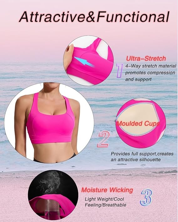 RUNNING GIRL Sports Bras for Women High Support,Racerback High Impact Grey Sports Bra Moulded Cup Workout Bra Push up