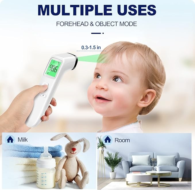 Contactless thermometer for adults and children, accurate digital thermometer for babies, fever alarm and silent mode, 2-in-1 forehead and object mode