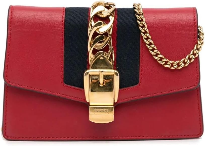 Gucci Red Sylvie Leather Small Mini Red Gold Cruise Handbag Bag Italy Purse NEW
