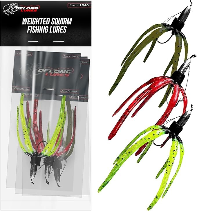 Delong Lures - The Squirm Fishing Lures - Ultimate Bass Fishing Kit - Weighted Jigs for Freshwater & Saltwater, Large Swimbait Lures - Made in USA