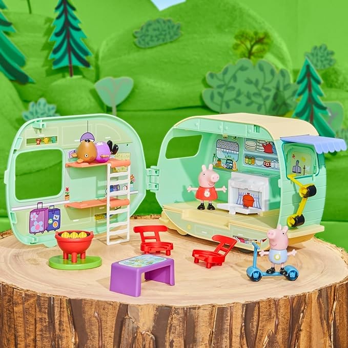 Peppa Pig Caravan Playset for Girls and Boys, 3 Figures, 6 Accessories, Preschool Toys, Kids Gifts, Ages 3+