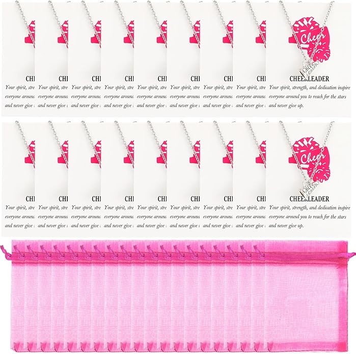 Tondiamo 24 Pcs Cheerleader Necklace Gifts Bulk Cheerleading Gifts for Team Cheerleader Megaphone Necklace, Motivational Card